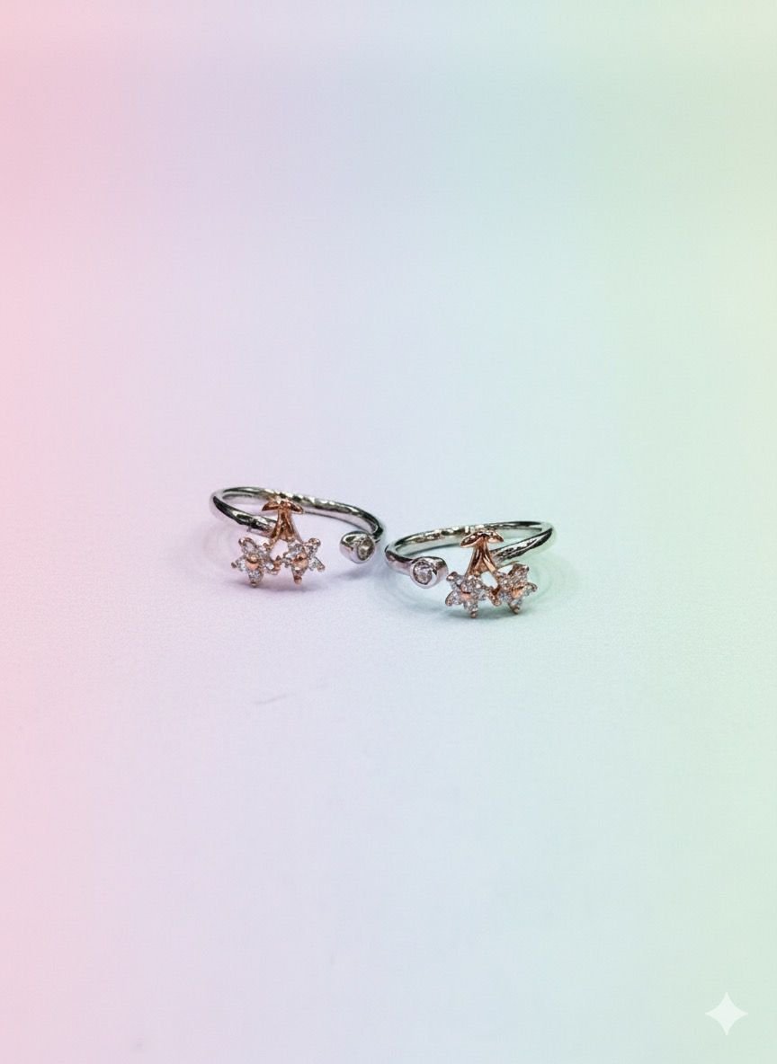 92.5 Silver Rose Gold  fancy  Floral Cluster Toe Ring 